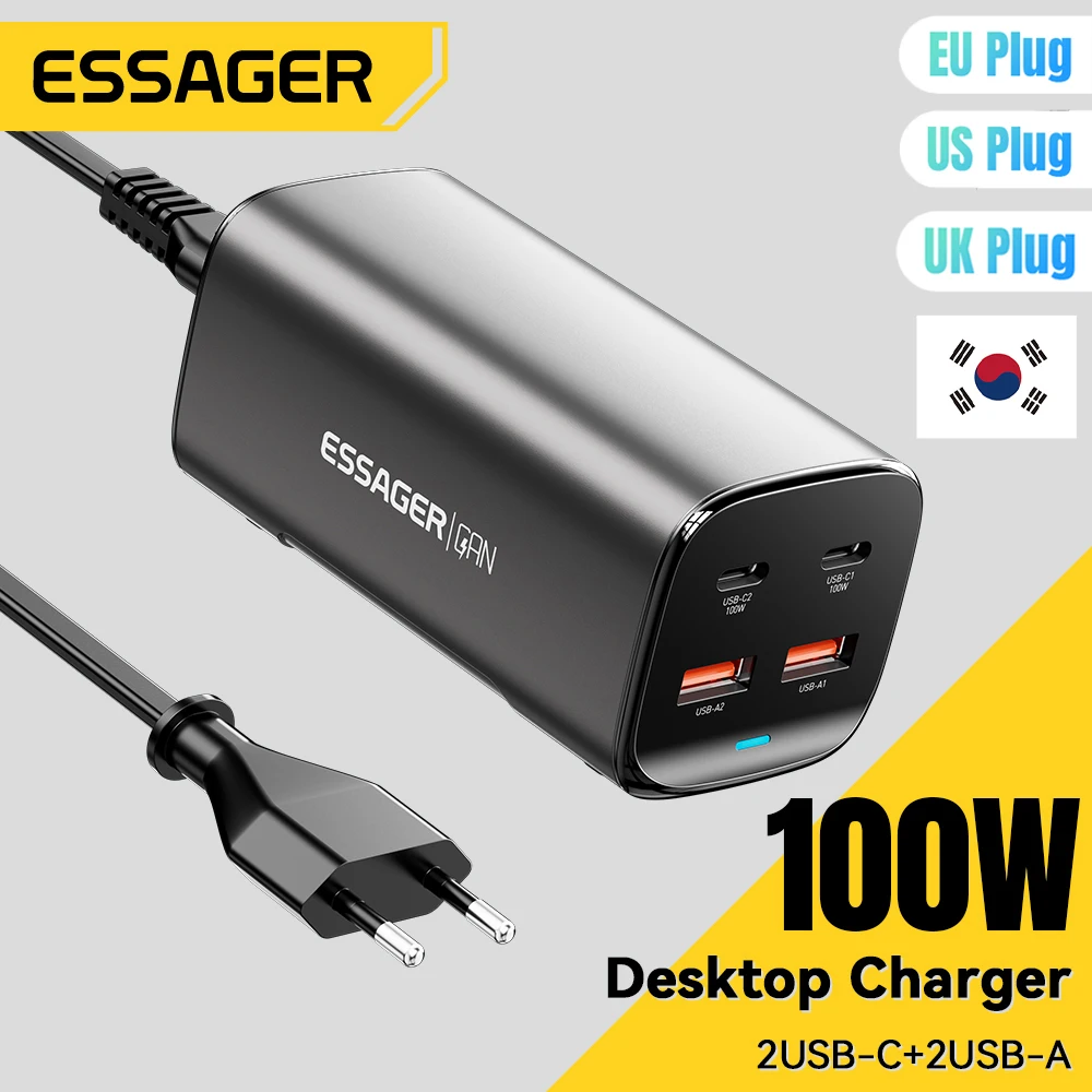 

Essager 100W GaN Charger Desktop Laptop Fast Charger 65W 4 in 1 Adapter For iPhone 15 14 13 Pro Max Phone Charger Xiaomi Samsung