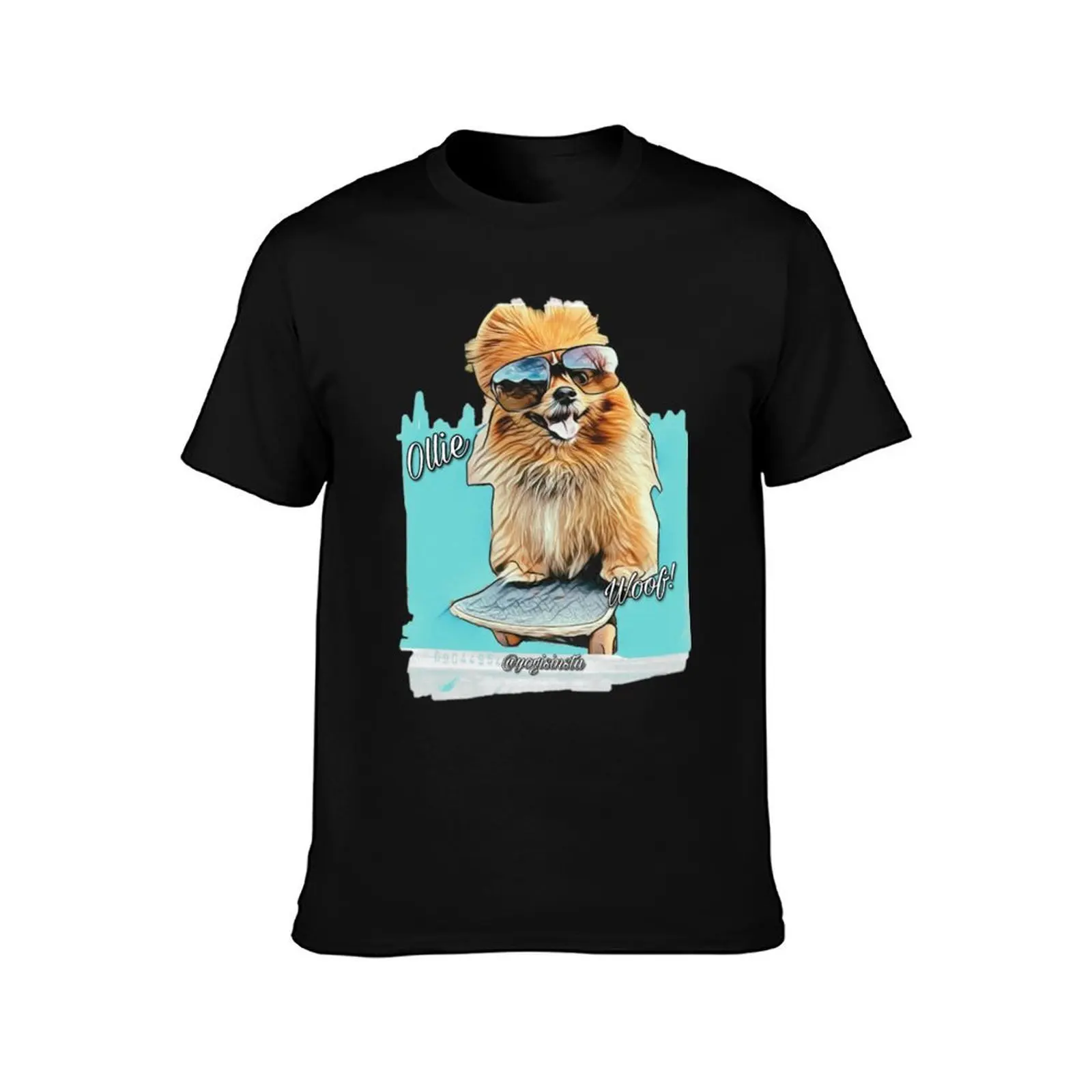 Pomeranian dog riding a skateboard T-Shirt Basic Simple Casual Short Sleeve Tee T-Shirt