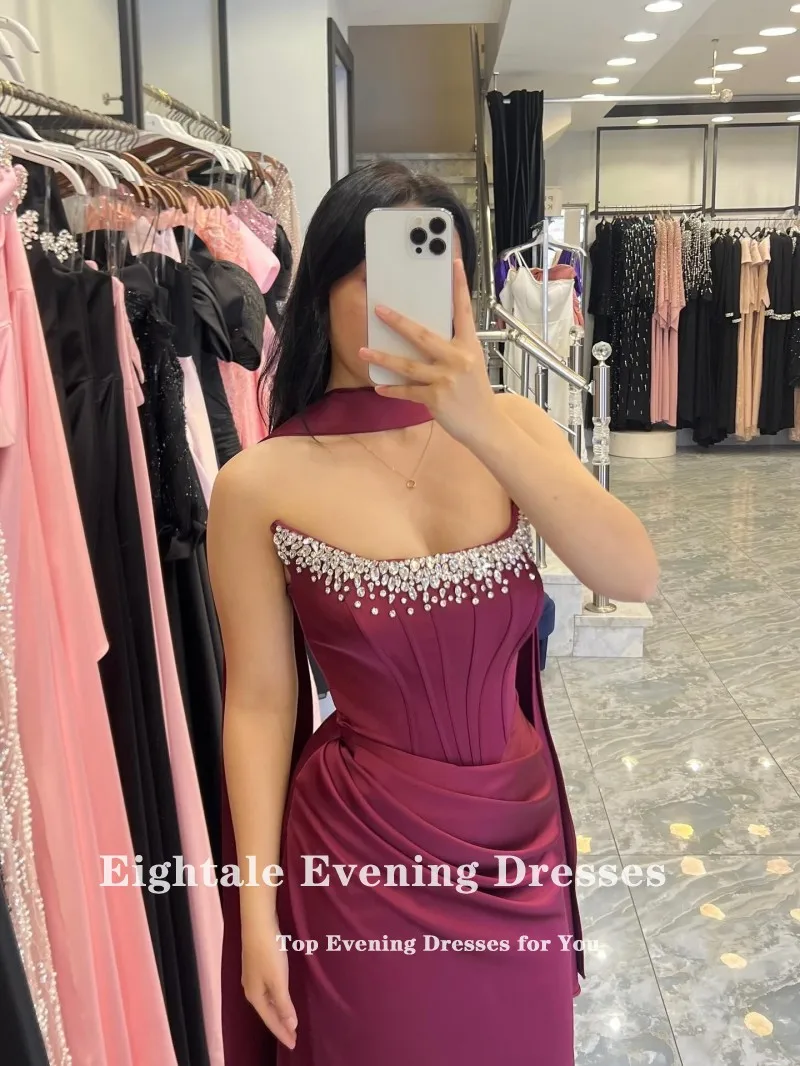 Eightale árabe vestidos de noite colher frisado plissados sereia cetim sexy personalizado vestidos de festa de baile para casamento