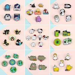 4-8pcs/set Enamel Pins Tooth Earth Camera Universe Brooches Cartoon Duck Cat Fox Animal Lapel Pin Badge Jewelry Gift for Friends