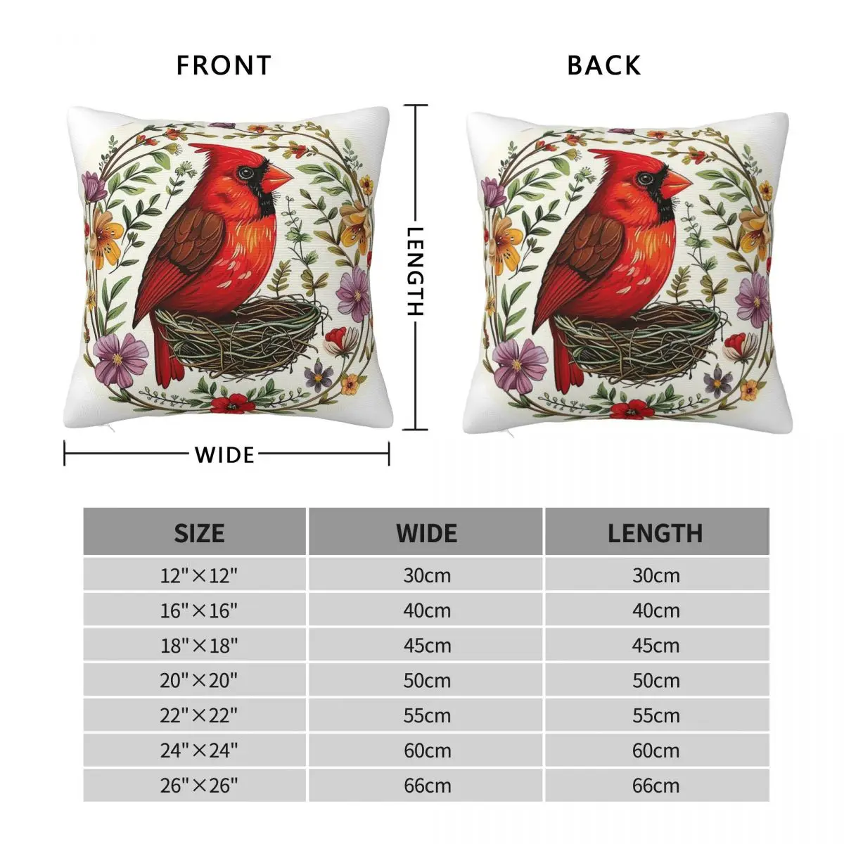 Cardinal Nest Pillowcase Polyester Linen Velvet Printed Zip Decorative Room Cushion Cover