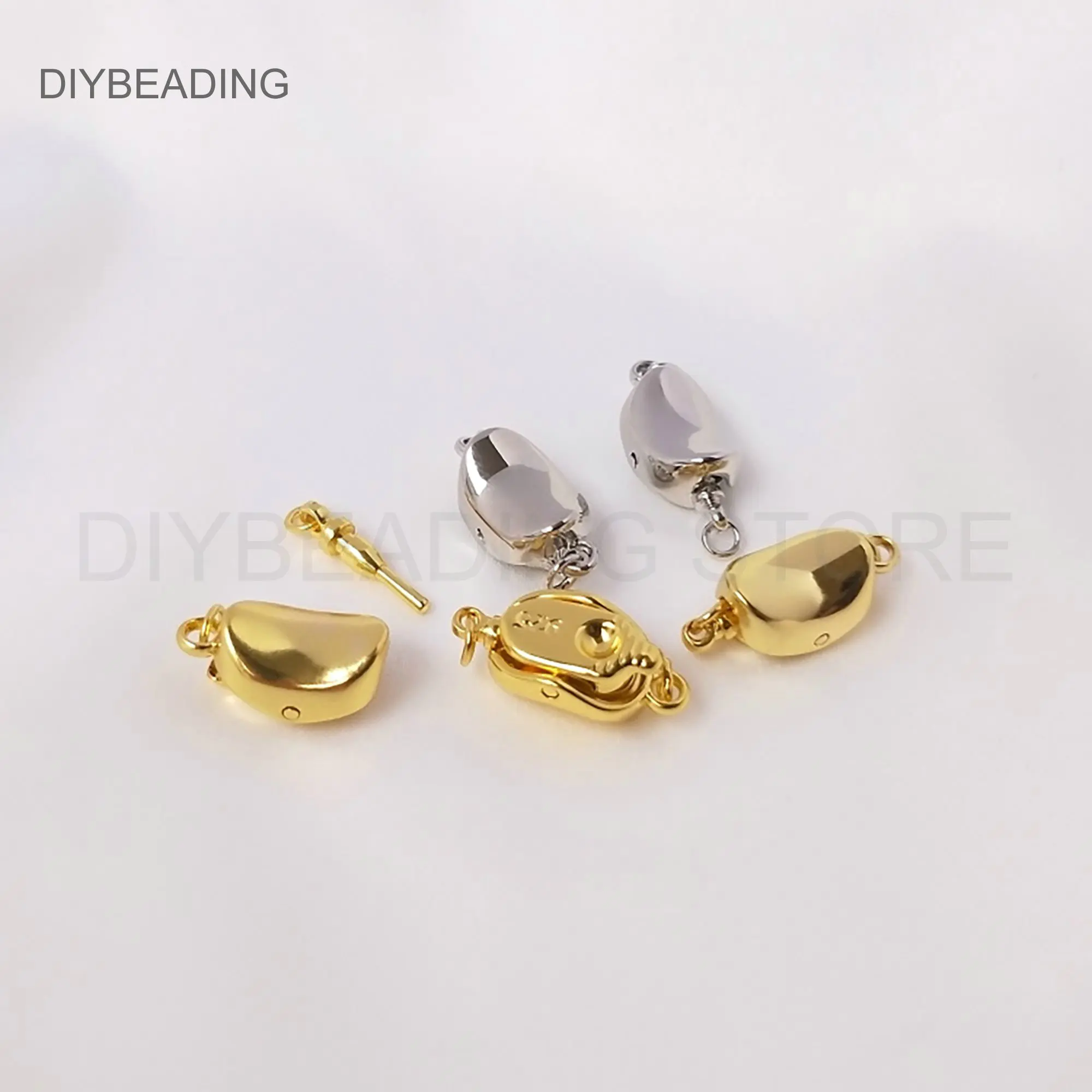 

Bean Clasp for Jewelry Making 18K Gold/ White Gold Plated Brass Easy Push Box Clasp Connector Finding Bulk Wholesale Supplies