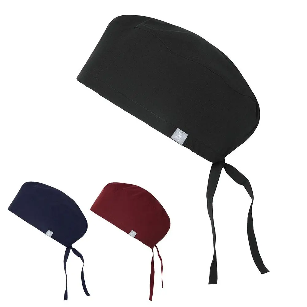 

Beauty Pure Color Solid Scrub Cap HeadCover Adjustable Operating Room Work Hat Cotton Solid Unisex Hat Skullies Men Women