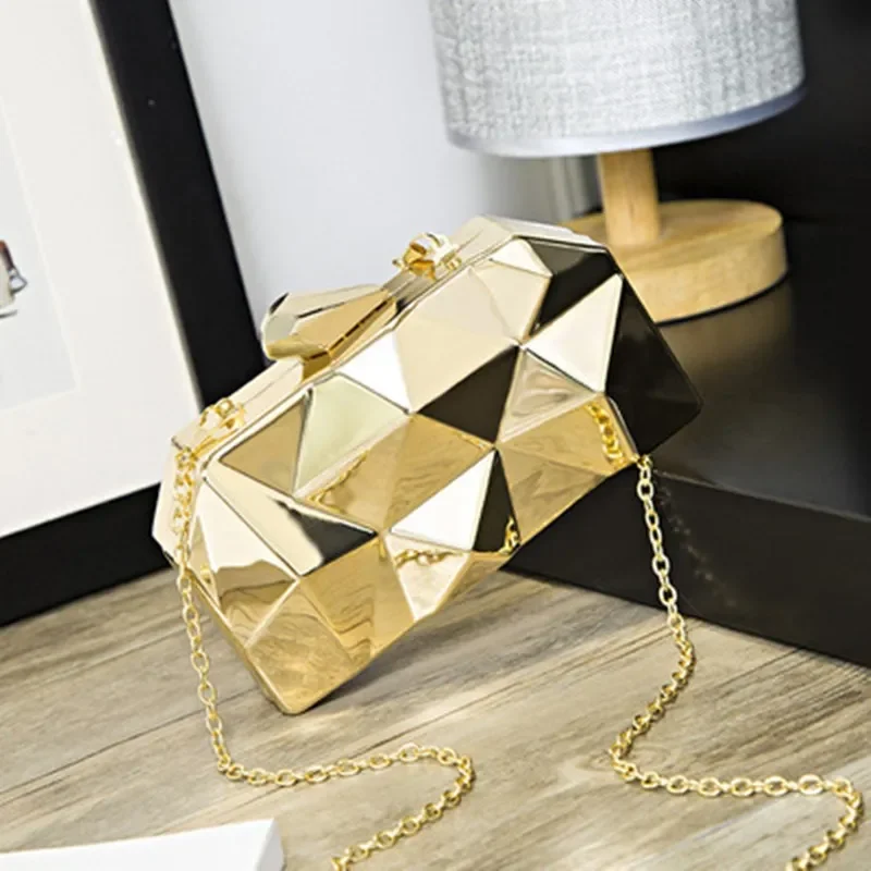 

Women Geometric Evening Bag Clutch Bags Gold Acrylic Box Elegent Chain Female Handbag for Party Shoulder Bag for Wedding/Dating