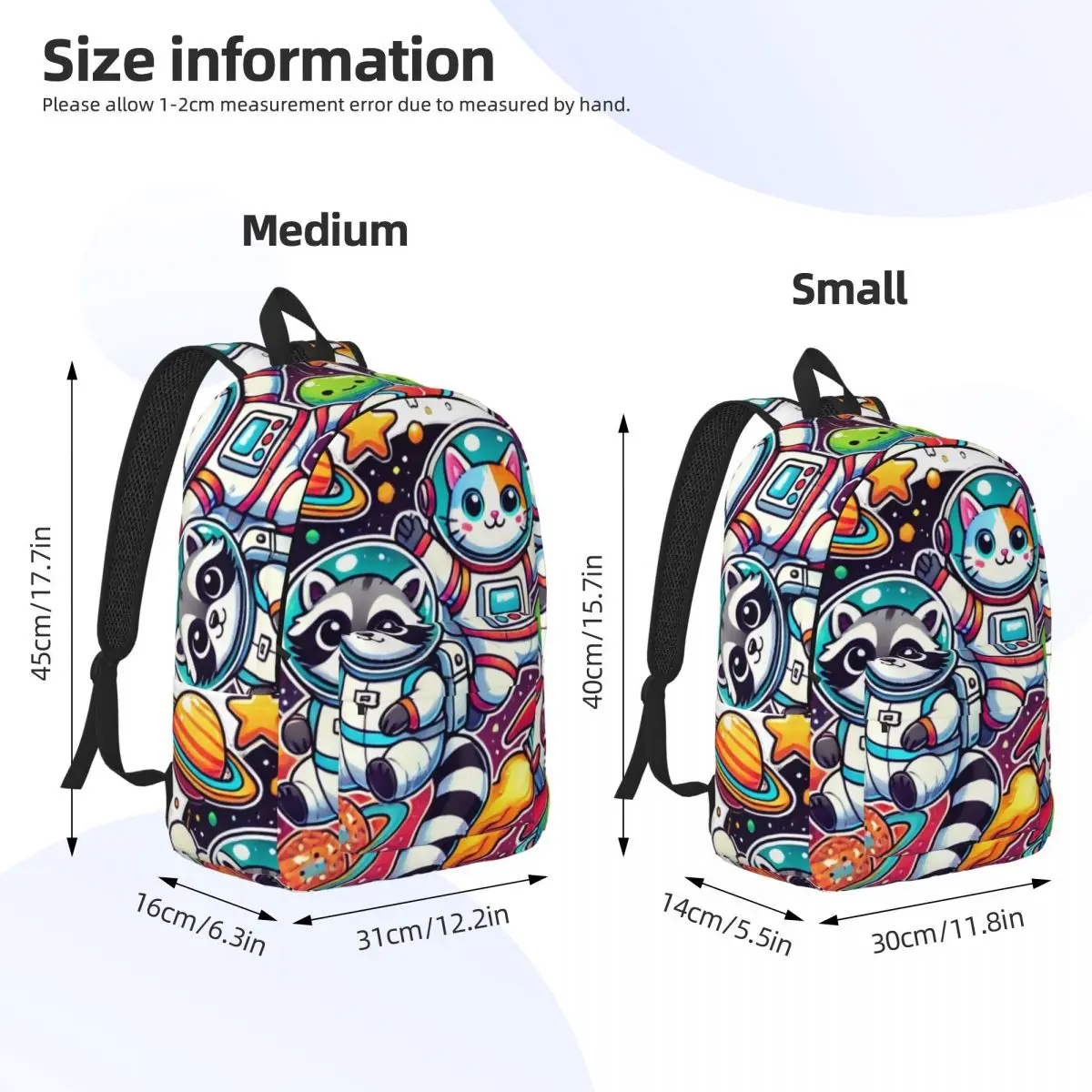 Cosmic Critters Raccoon  Cat Astronauts Casual Canvas Backpack  Multi-Compartment Lightweight Bag for School Hiking and Everyday