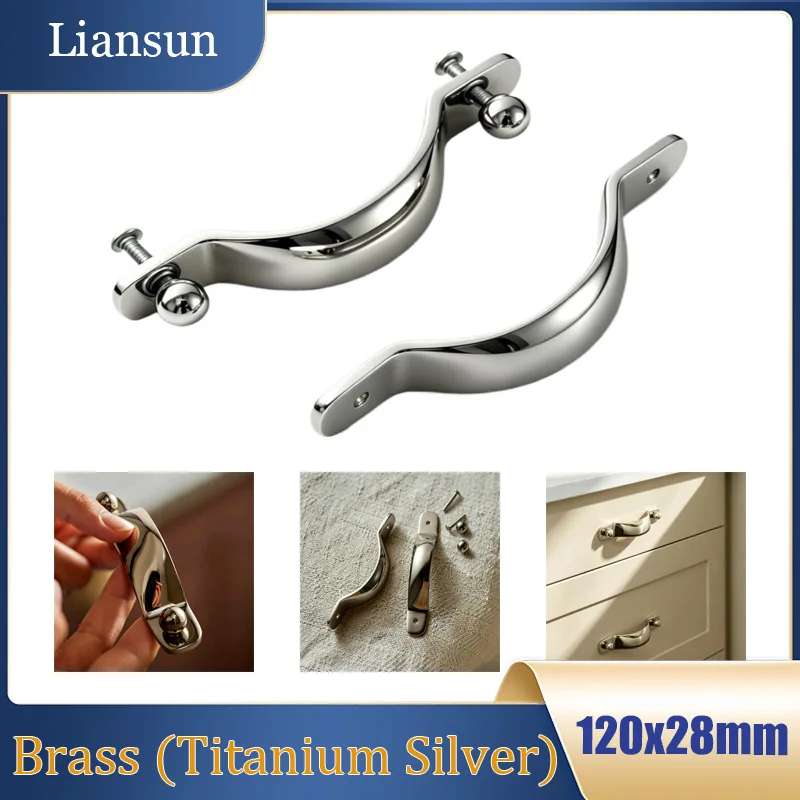 1/2/4/6PCS Solid Brass Furniture Handle Titanium Silver Kitchen Cabinet Drawer Handle with Ball French Dresser Cabinet Handle