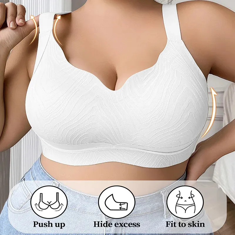 

Женское нижнее белье больших размеров, поддерживающий и предотвращающий провисание бюстгальтер с кружевными вставками и желейными полосками, без косточек, размеры XL, 2XL, 3XL, 4XL fi/3