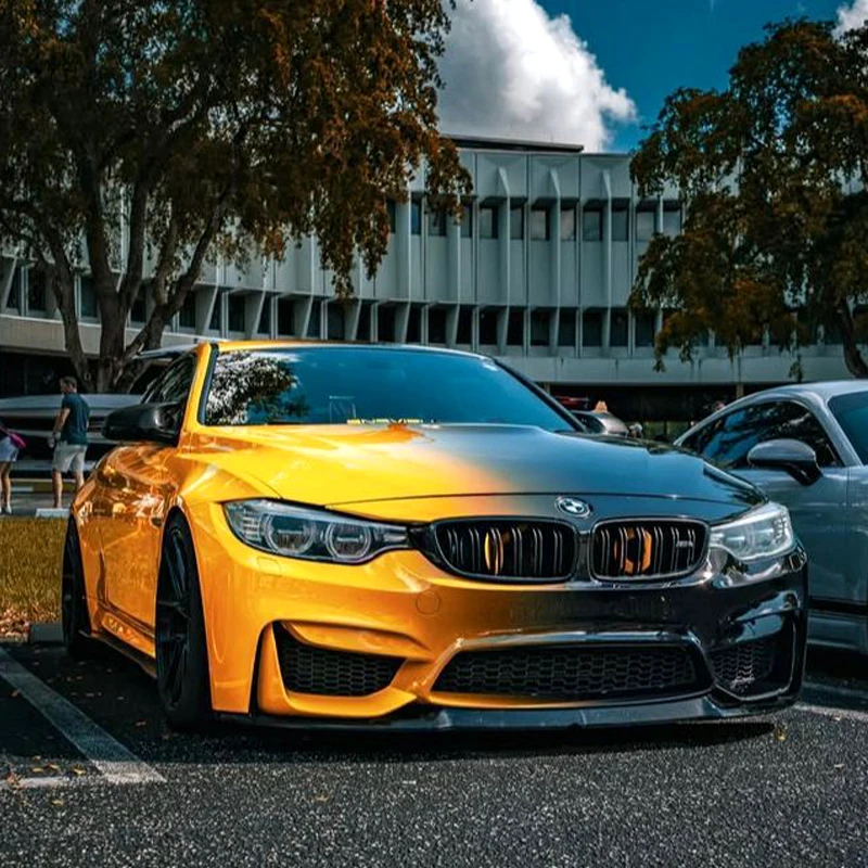 Custom Black-Orange Gradient Full Car Body Wrapping Film Self-Healing Air Channel PET Printed Vehicle Vinyl Wrap