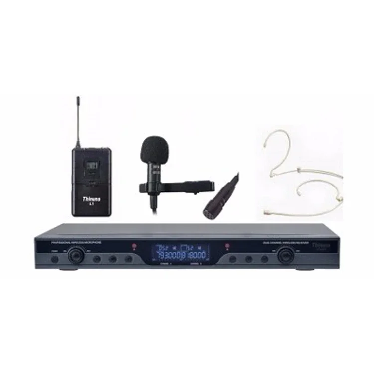 Thinuna UR-232A Digital UHF Wireless Stage Microphone Dual Channel Mic Cordless Receiver Handheld Lavalier Headset Microphone