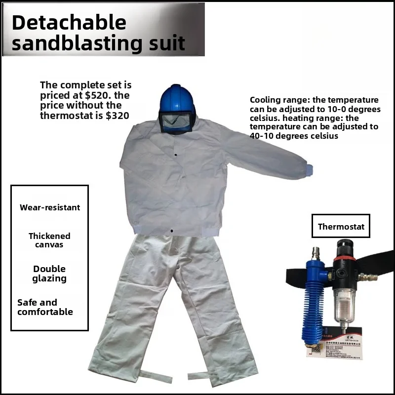 Full-Body Sandblasting Suit Kit Adjustable Temperature Sandblasting Helmet with Activated Carbon Filter Purifier