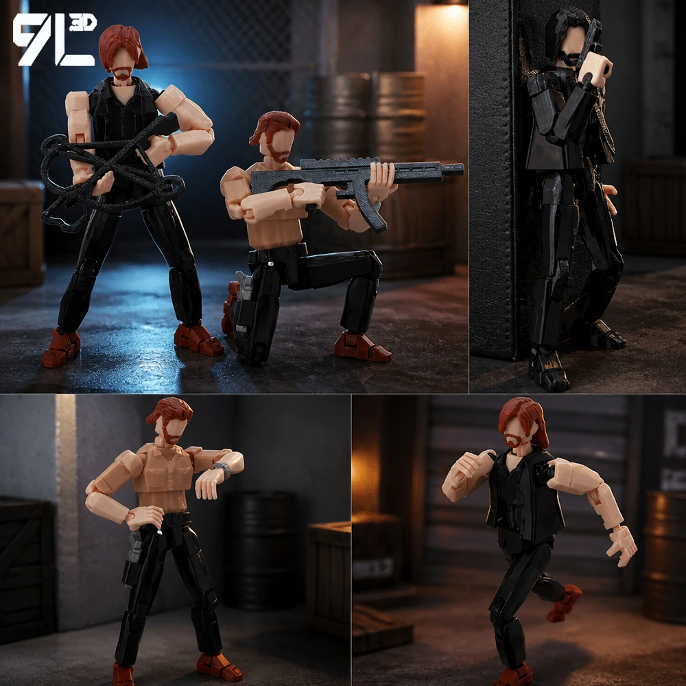 Figura Articulada Hitman&Survivor 9L3D con Estampado de Traje Negro, Muñeco Multiarticulado Modelo 13 con Piezas de Arma y Ballesta, Juguete Coleccionable, Regalo