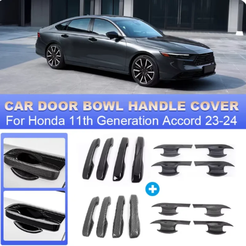 For Honda 11th Generation Accord 2023 2024 ABS Front Rear Car Exterior Door Handle Protective Cover Bowl Cup Frame Trim