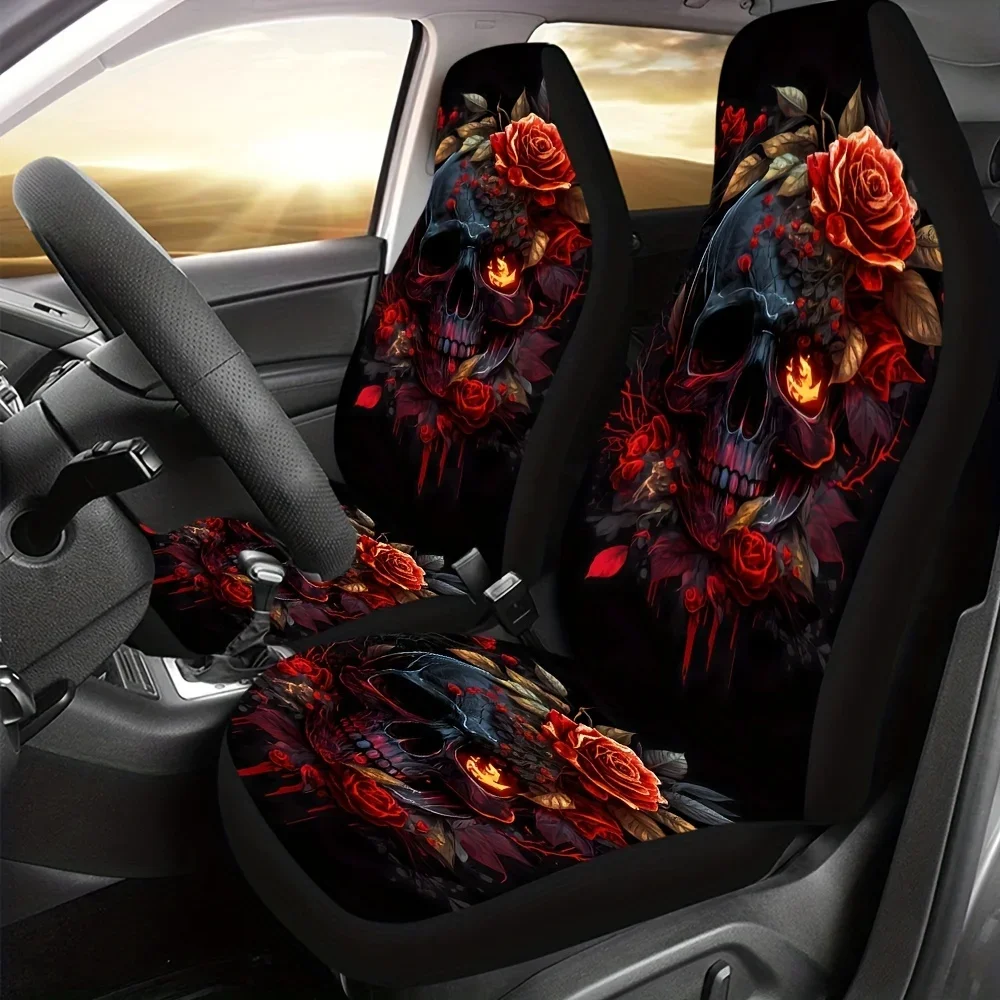 

Funda asiento coche con estampado calavera rosa para hombre y mujer, Protector asiento cubo, cojines para coche, SUV, camió