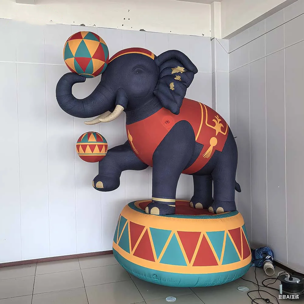 Giant Inflatable Circus Elephant Performing Tricks Festival Decor Animated Event Prop Carnival Mascot w Ball Balance LED Light