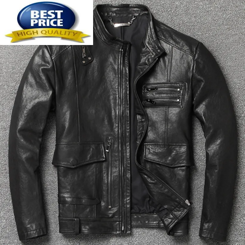 Leather Jacket Genuine Men Goatskin Coat Motorcycle Mens Leather Jackets and Coats Spring Autumn 2023 Mujer Chaqueta 3407