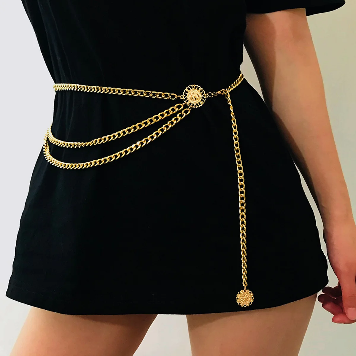 

Round Brand Alloy Multi-Layer Exaggerated Body Chain Women Queen Head Retro Street Snap Beam Waist Chain Belts for Women Punk