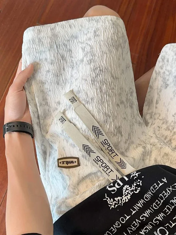 

Мужские летние шорты из ледяного шелка с эффектом окрашивания, тонкие, быстросохнущие, свободного прямого кроя, в американском уличном стиле, модные, длиной до колена.