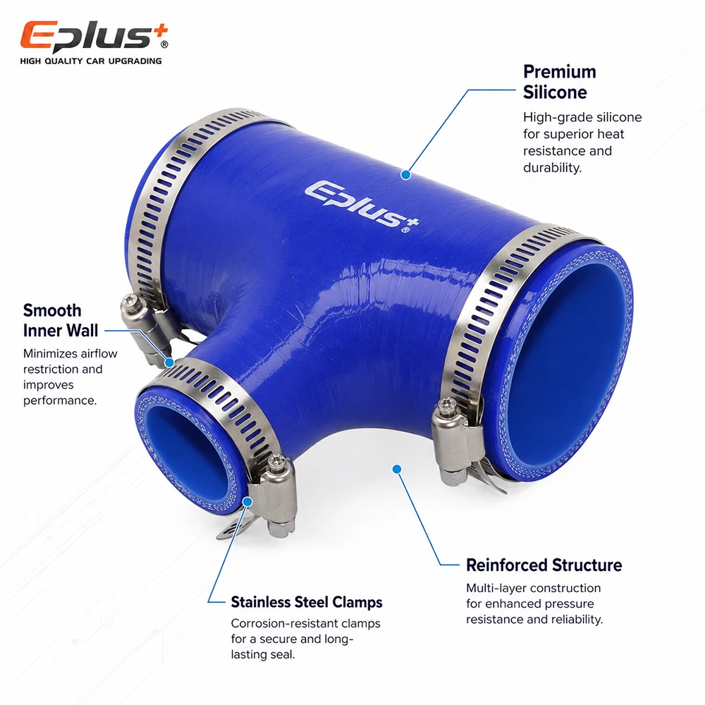 EPLUS Blauer Silikonschlauch 3-Wege T-förmiger Turbo-Ansaugschlauch Universeller Verstärkter Lufteinlass-Schlauch Silikagel-Kupplungsadapter – Detail 4