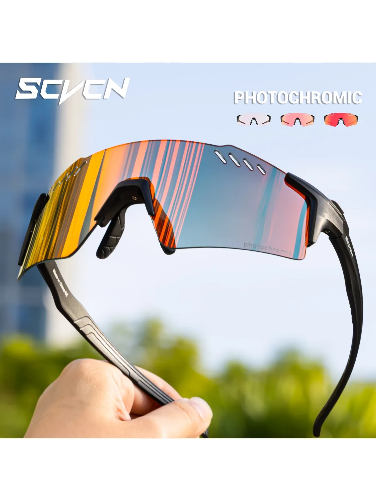 AliExpress SCVCN Photochromic Hiking Eyewear Fashion Rimless Cycling Glasss Sports Running Sunglasses for Men Goggles Mtb Bicycle 1 Lens