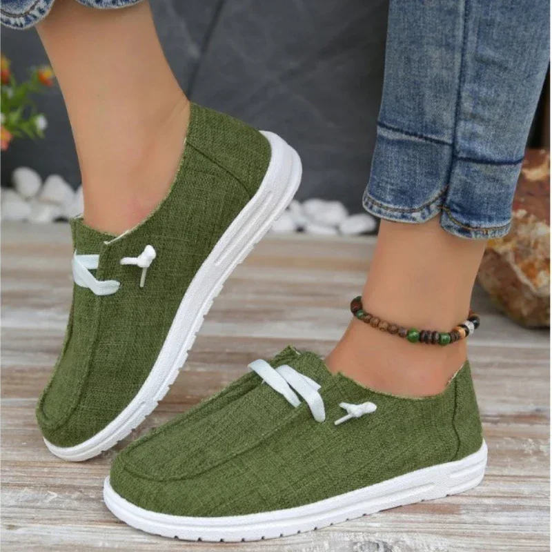 Flat Heels Canvas Shoes for Women  Solid Color Soft Sole Casual Shoes Woman Fashion Outdoor Loafers Shoes Big Size 43