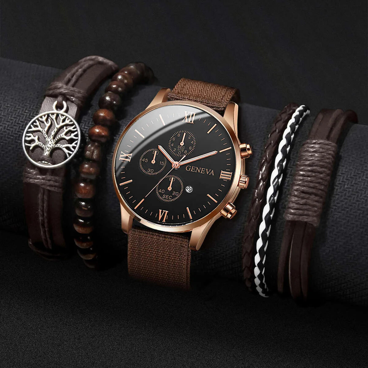 4/5 sztuk modne męskie zegarki Casual nylonowy skórzany pasek męski zegarek kwarcowy zestaw bransoletek Reloj Hombre (bez pudełka)