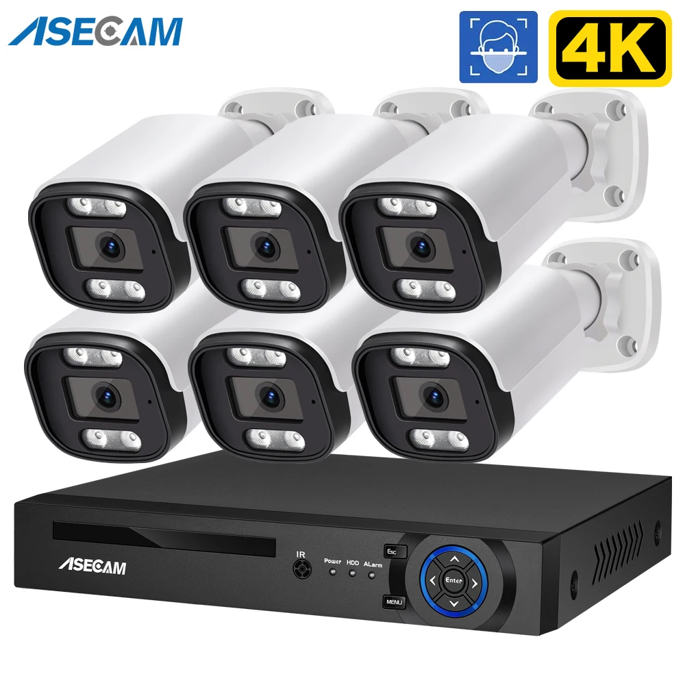 ASECAM 8MP POE Security Camera System Audio 8MP NVR Kit CCTV Outdoor IP Camera H.265 P2P Video Surveillance Set