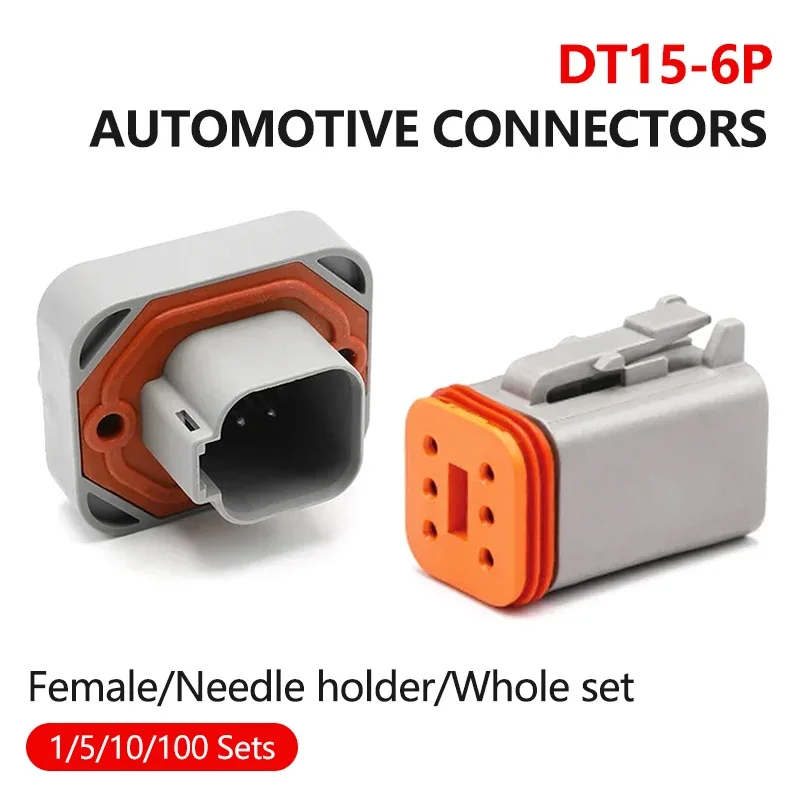 DT15-6P 6-hole DTtype PCB needle socket plug car waterproof connector male and female docking terminal DT06-6S