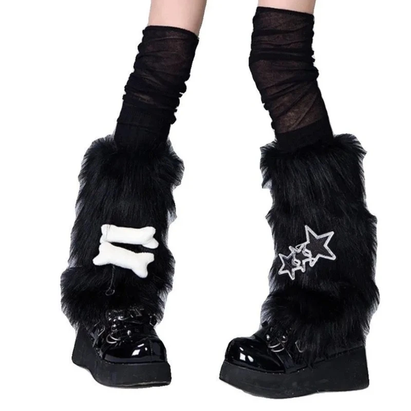 Winter Furry Plush Leg Warmers for Women Sweet Bowknot Christmas Boot Toppers