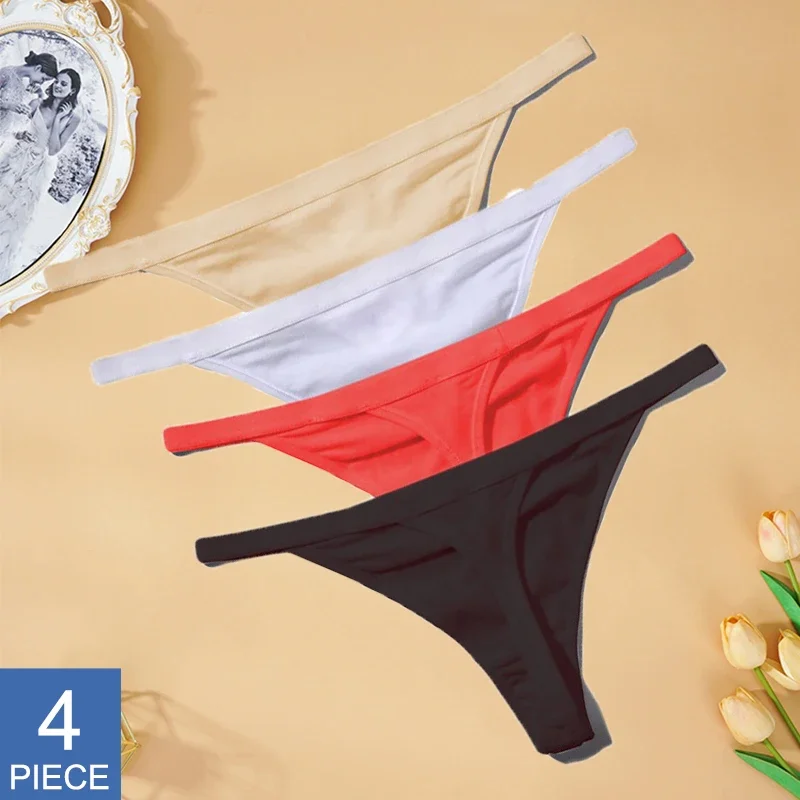 4 Pcs/Lot Sexy Women Cotton G String Thongs Low Waist Seamless Female Underpants Comfortable Ladies Underwear Lingerie Panties