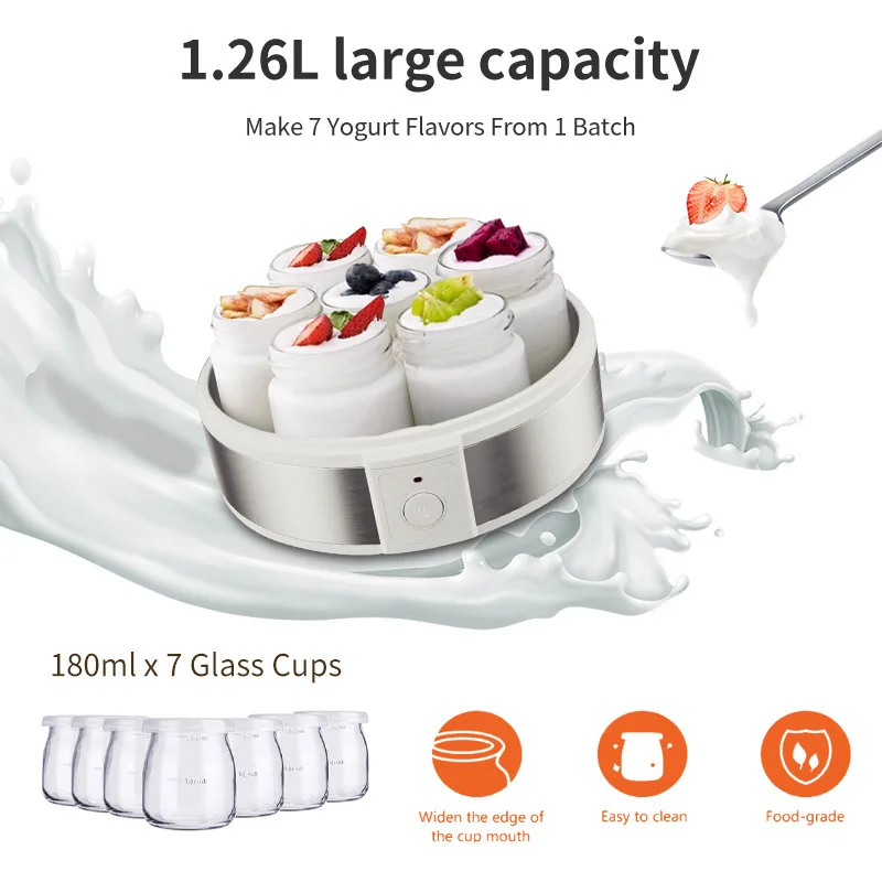 Electric Yogurt Maker 7 Cup Yogurt Maker Breakfast Maker Rice Wine Maker Household Yogurt Incubator With Glass Jar