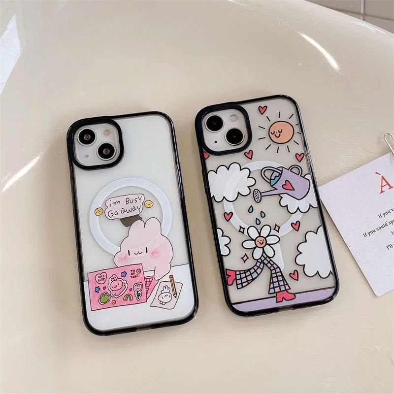 

Cartoon Busy Rabbit Acrylic Magnetic Phone Case Cover for IPhone 11 12 13 14 15 Pro Max Case