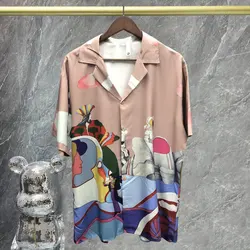 Camisa hawaiana informal de manga corta para hombre, ropa de calle artística abstracta, 2023