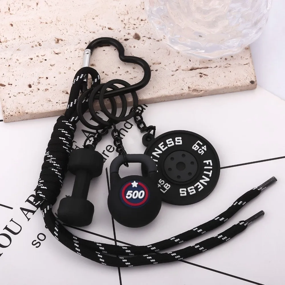 Heart Buckle Barbell Plates Key Chain Kettle Bells Bag Charm Simulation Dumbbells Keyring Trendy Cool Fitness Series Pendant