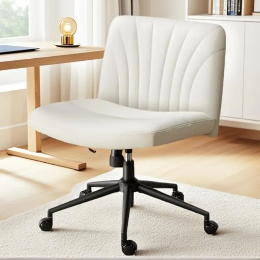 

Cross Chair with Wheels Wide PU Leather Armless Desk Chair Swivel Height Adjustable Cross Legged Office Chair for Makeup