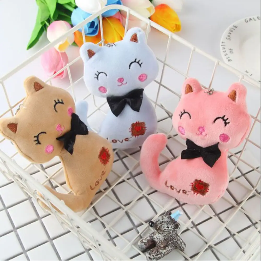 12cm Wedding Ornaments Gift Cat Children Kid Stuffed Animal Plush Toy Key Chain Bag Pendant