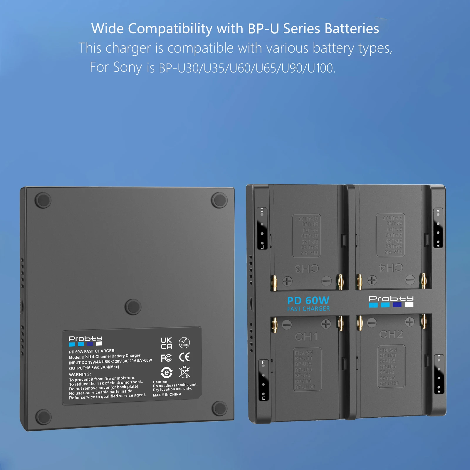 Probty 4-Kanal BP-U Akku PD 60 W Schnellladegerät für Sony BC-U1 und Sony BP-U30, BP-U60, BP-U90 Akkuladegerät – Detail 7
