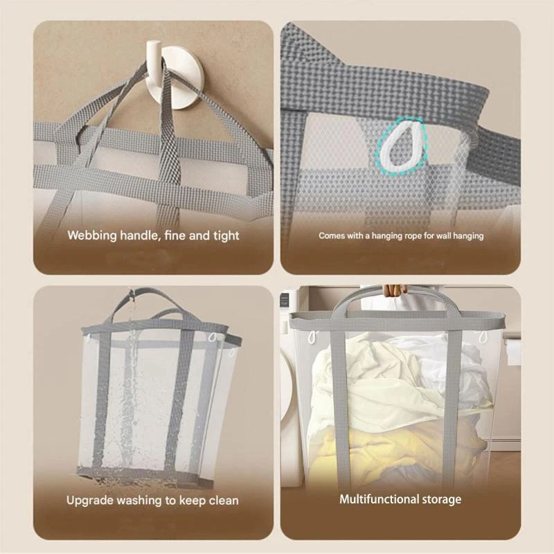 Stevige opvouwbare wasmand met gaas voor gezinsgebruik Draagbare opbergmand Gemakkelijk schoon te maken Ontwerpen D57B