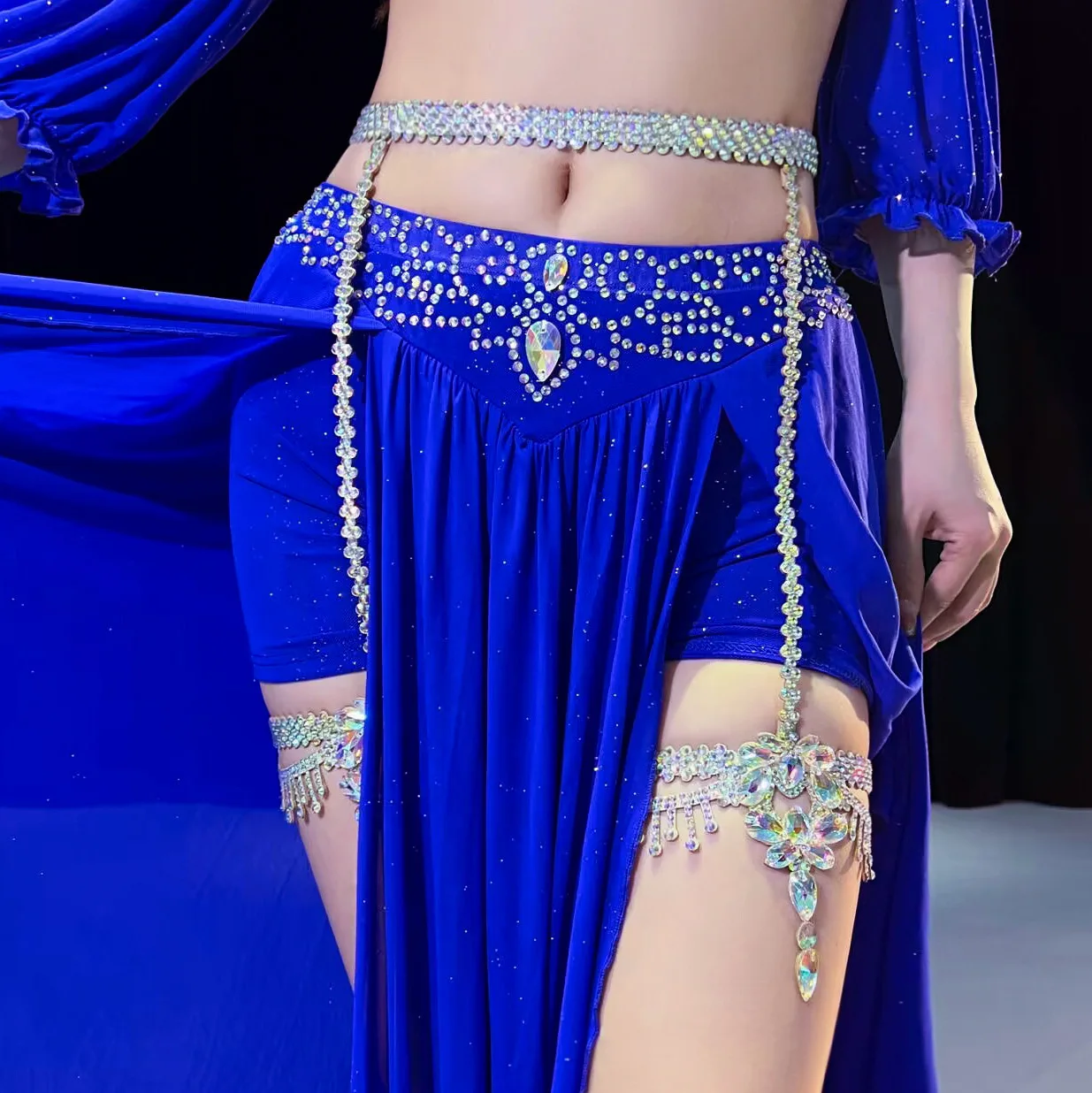 Decorazione di usura di danza del ventre femminile sexy Gioielli di danza del ventre Shinning Strass Catena di vita Accessori di danza del ventre per la gamba