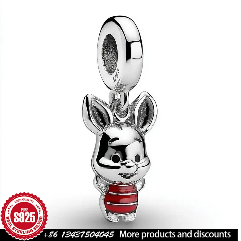 

Настраиваемые подвески из стерлингового серебра 925 пробы, серия Винни-Пух Диснея, подвески в виде поросенка, браслет «сделай сам», гравируемые бусины, ювелирные изделия