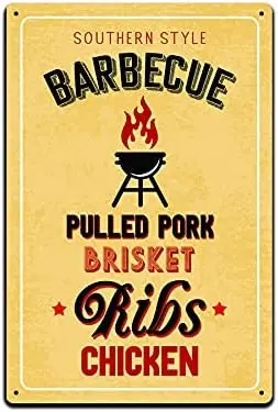 JP's Parcels Tin Signs Backyard Patio Decor-Metal Sign 12 x 8 in. Southern Style Barbecue Pulled Pork Brisket Ribs Chicken