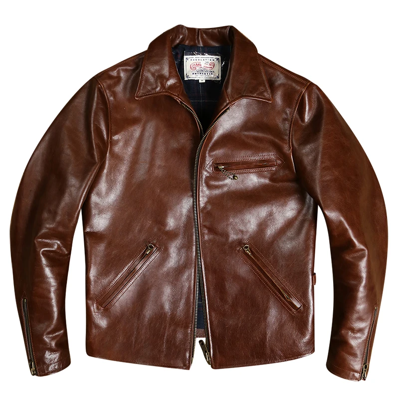 

Genuine Leather Jacket for Men Oil Wax Cowhide Short Slim 1930s Motorcycle Safari Workwear Vintage Clothes