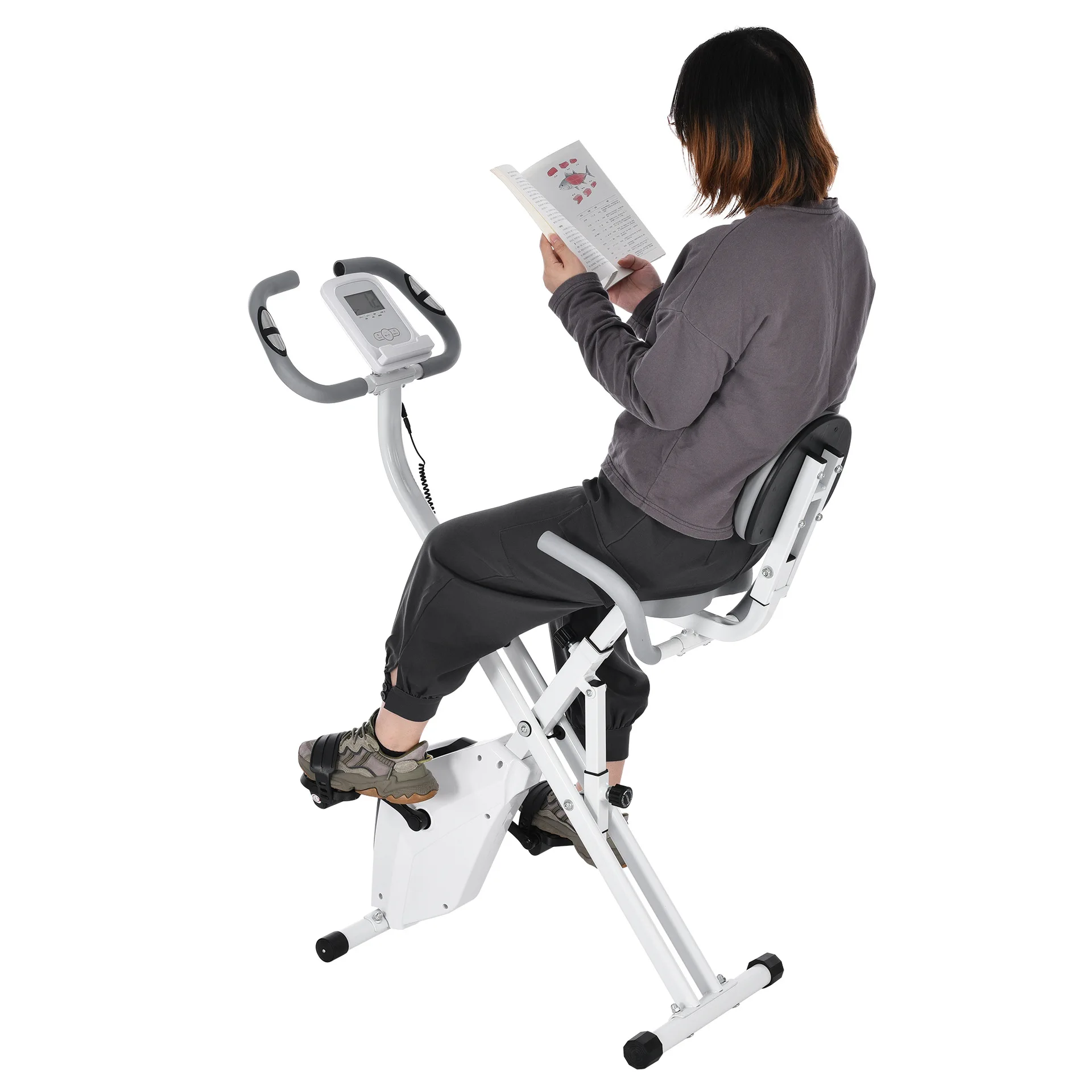 

Quiet Portable Foldable Magnetic Stationary Bike with Backrest for Home Gym Cardio Workout Fitness Equipment