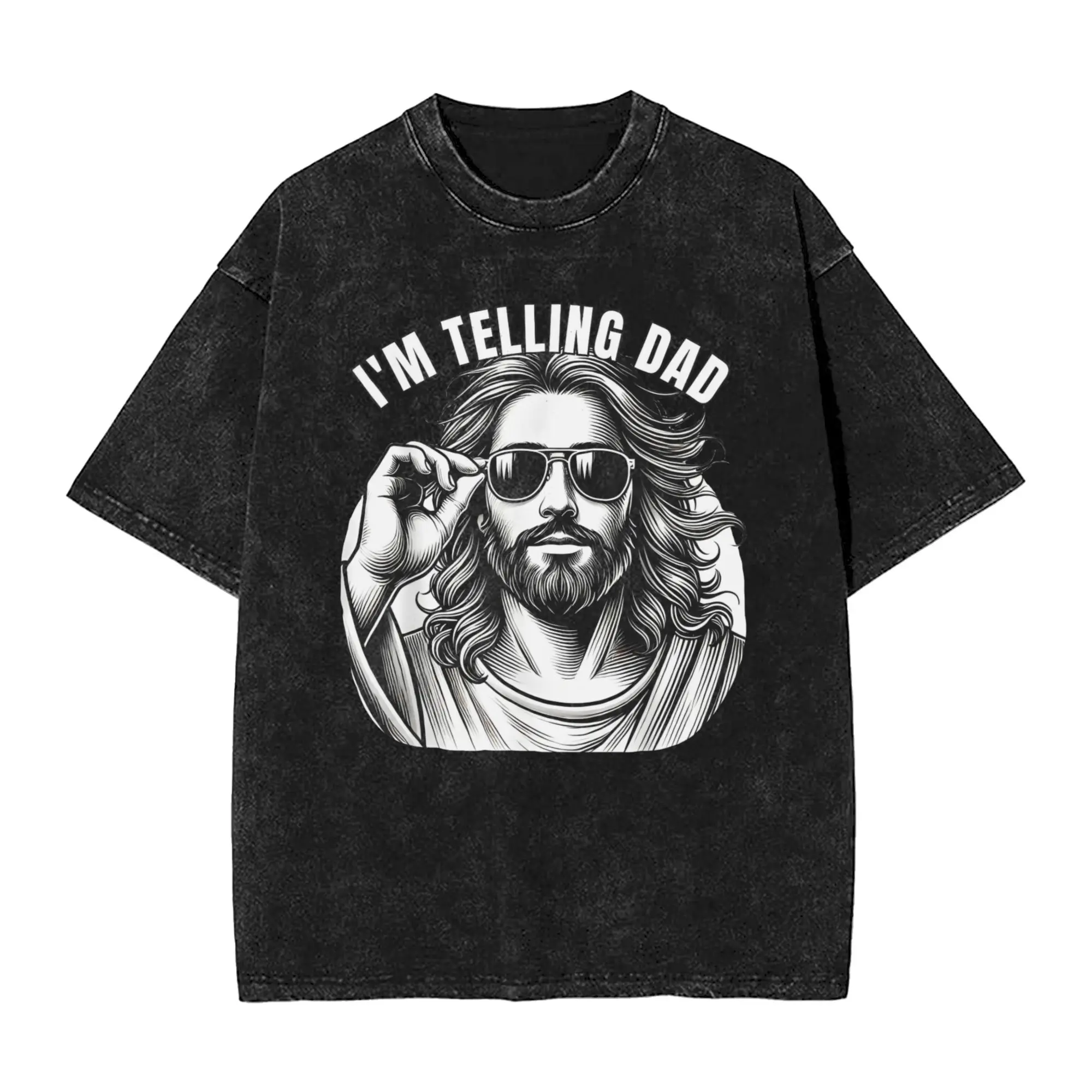 

Funny Jesus Meme I'm Telling Dad Jesus Christian T-Shirt Men Humorous 100% Cotton Tee Shirt Short Sleeve T Shirt Gift Clothing