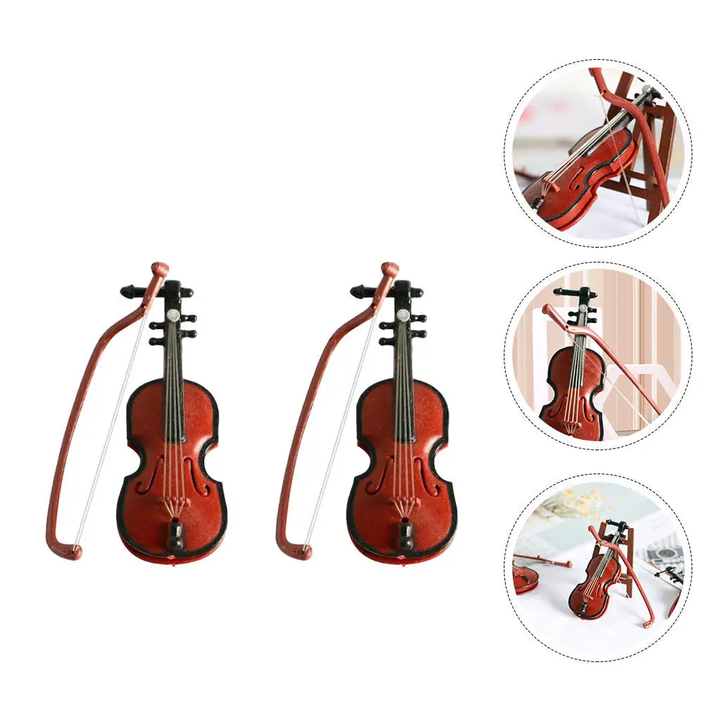 

2Pcs Mini Violin Decor Retro Style Home Office Decoration Ornament Desktop Musical Instrument Craft Creative Adornment for Xmas