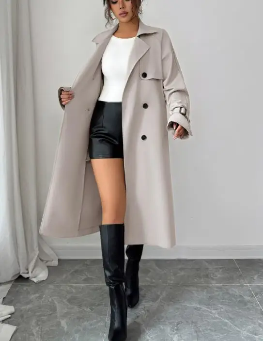 

2025 Autumn/Winter New Women's Fashion Elegant Lace Button Long Sleeve Windbreaker, Coat, Women's Clothing