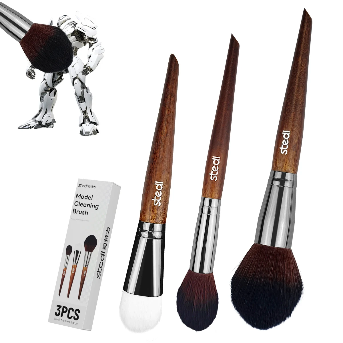 stedi Model Cleaning Brush Kit, Model Hobby Making Tools, 2 Soft and 1 Hard Figure Duster Brush, Model Dusting Brush for Gundam