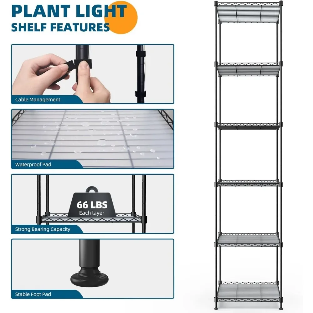 Support de plante avec lumières de croissance, étagère pour plantes à 6 niveaux, panneau lumineux complet ultra-mince, 3 modes, minuterie automatique, 50W, lot de 5