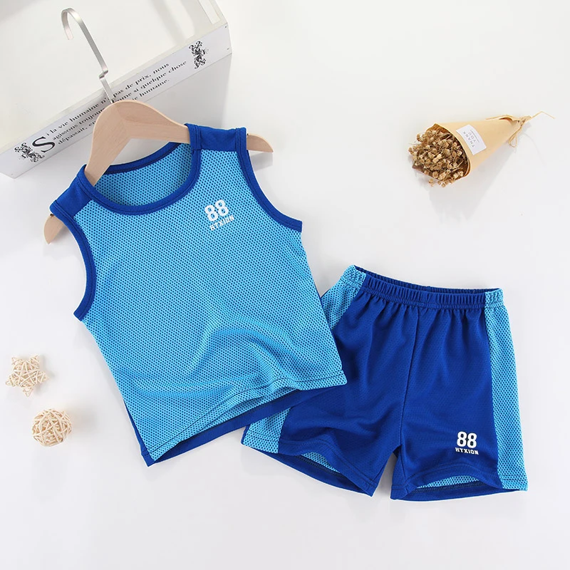 Kids Clothing Sets Summer Boys Girls Vest + Shorts 2pcs Children Sports Tracksuit Basketball Team Suit Clothing Set Outfits Tee