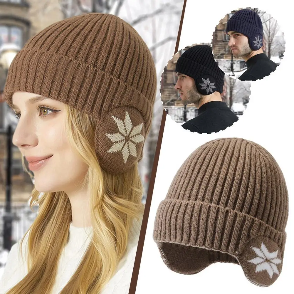 Gorros de lana a prueba de frío para hombre y mujer, gorros cálidos de felpa de punto, gorros de nieve a la moda, protección para los oídos, Unisex, Invierno