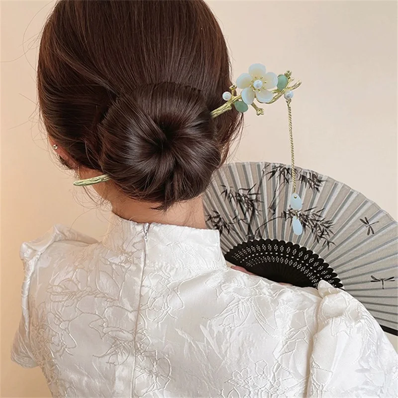 Retro Chinese Style Tassel Hair Clip For Women Hair Stick Pins Flower Handmade Hairpins Charm Jewelry Accessories Hair Ornaments